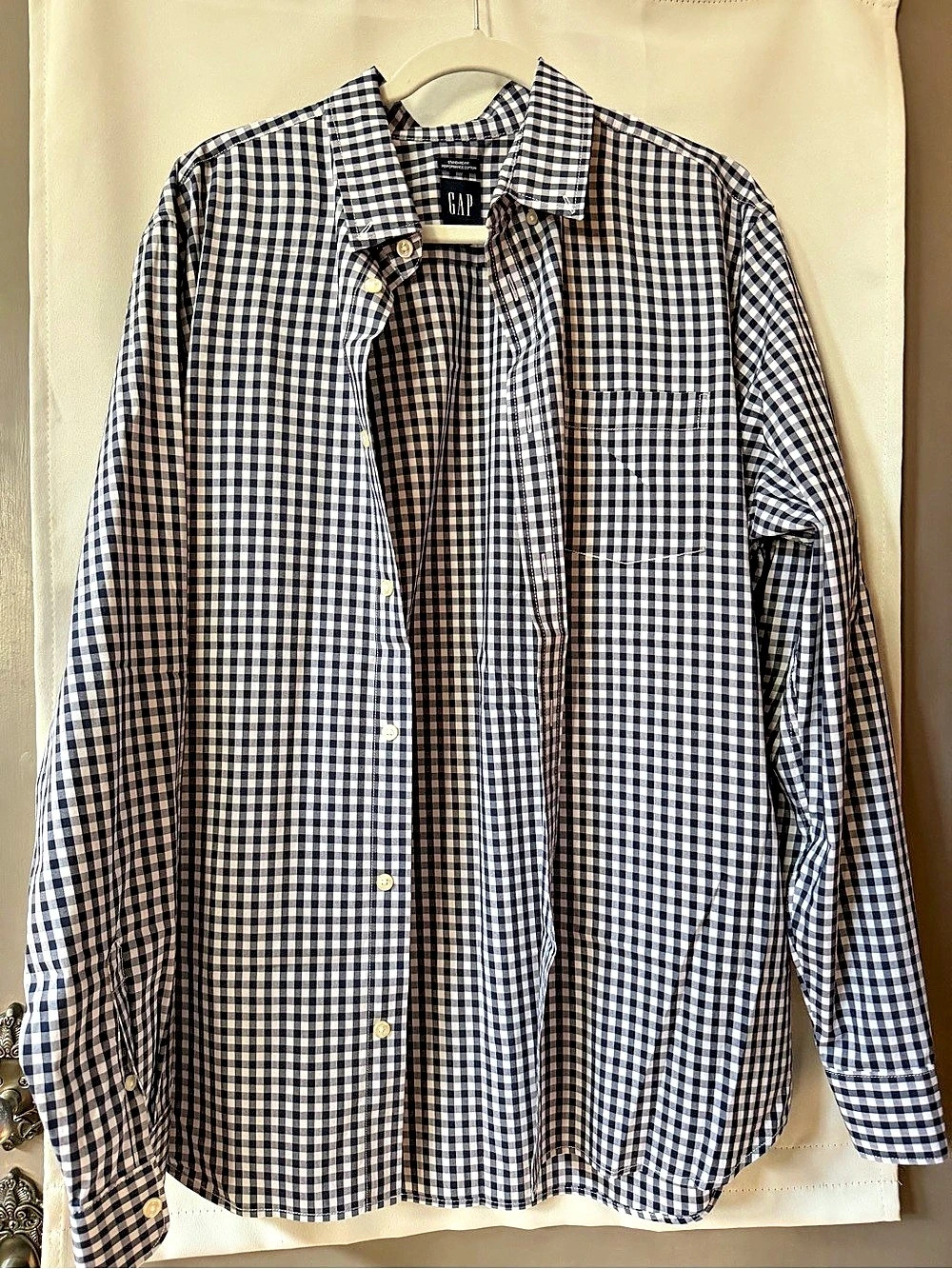 Gap Standard Fit Performance Cotton Gingham Shirt Blue & White